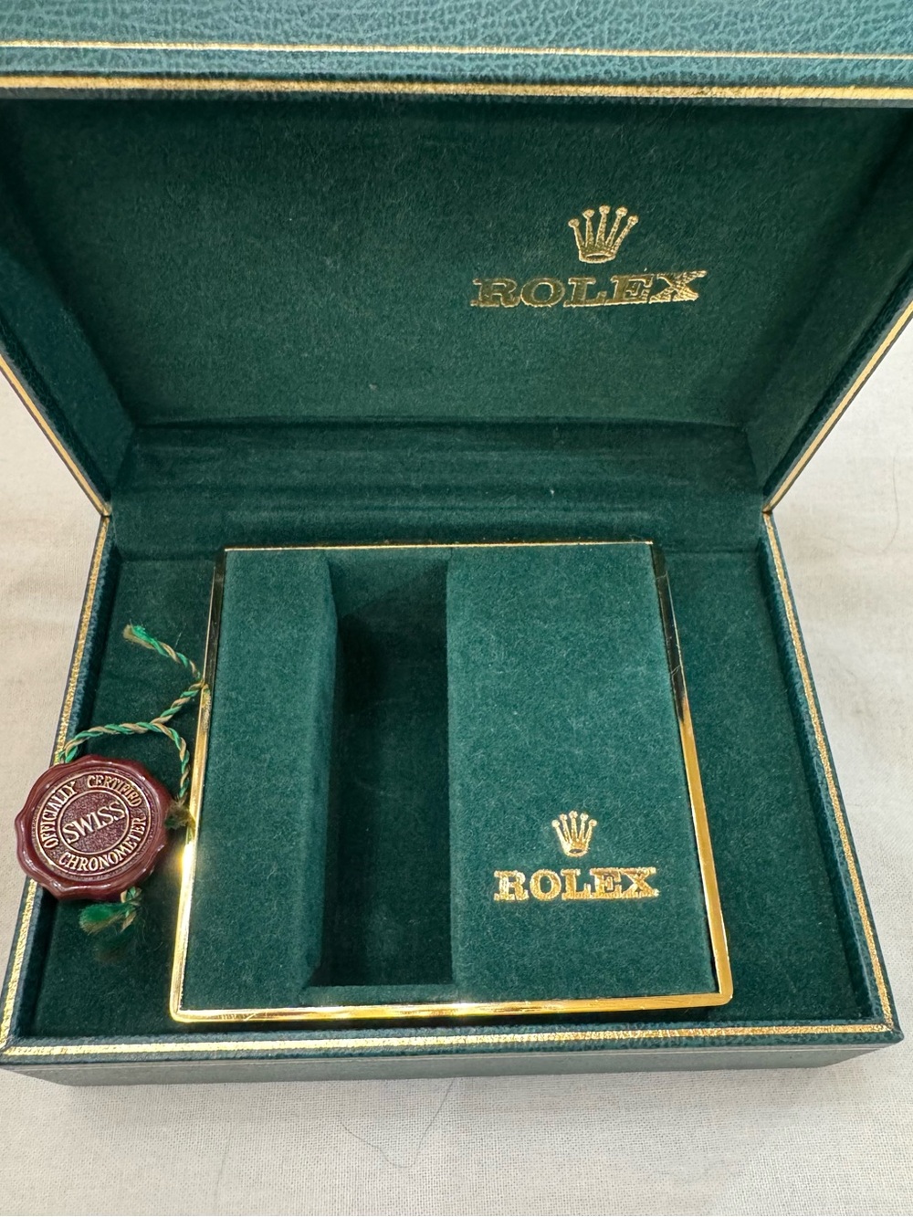 Rolex Green and Gold Velvet Watch Presentation Box